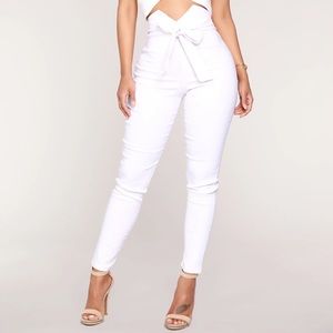 High waisted white paperbag style pants